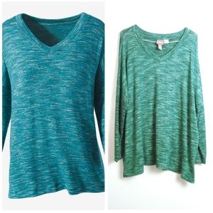 Chico's Blue V-Neck Heather Knit Relaxed Fit Size XL/16